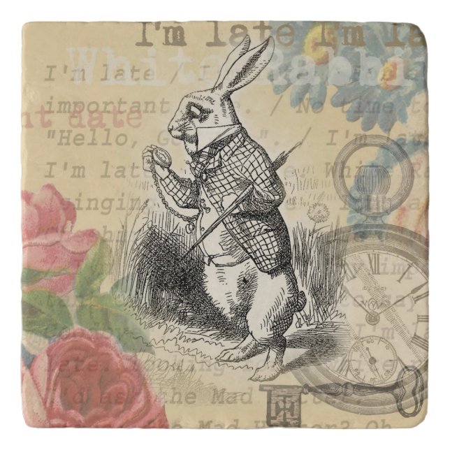 White Rabbit Alice in Wonderland Art Trivet (Front)
