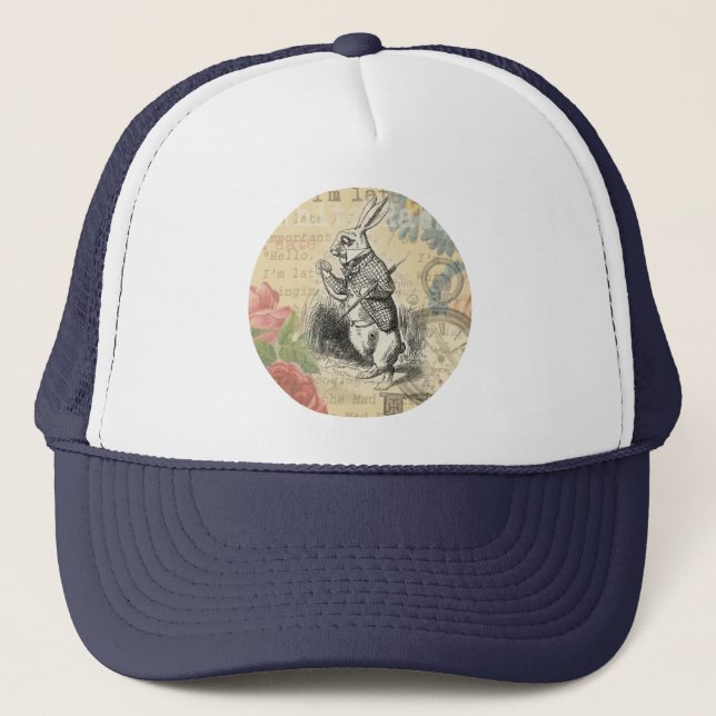 White Rabbit Alice in Wonderland Art Trucker Hat (Front)