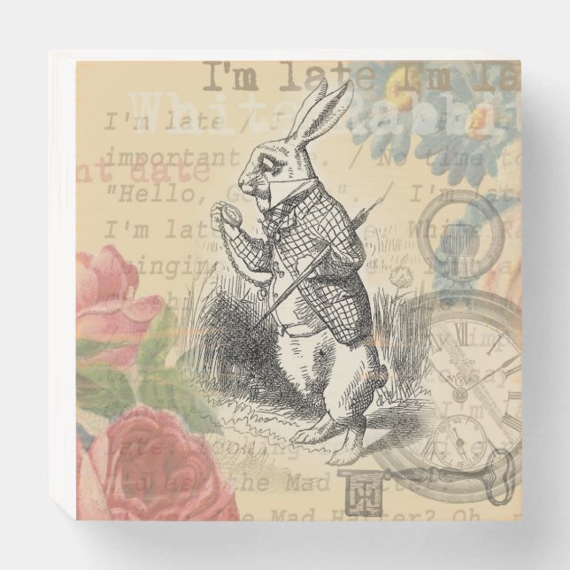 White Rabbit Alice in Wonderland Art Wooden Box Sign (Front Horizontal)