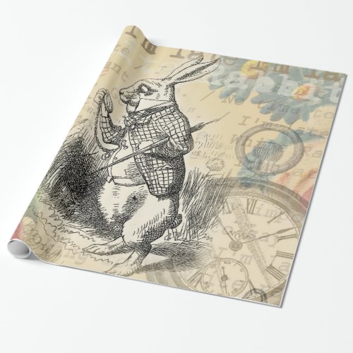 White Rabbit Alice in Wonderland Art Wrapping Paper