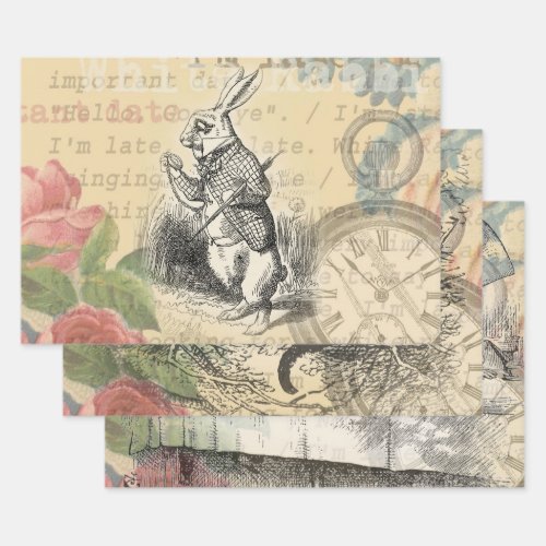 White Rabbit Alice in Wonderland Art Wrapping Paper Sheets