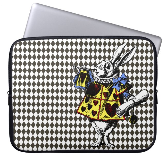White Rabbit Alice in Wonderland Black Diamonds Laptop Sleeve (Front)