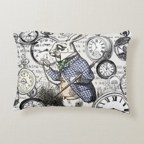 White Rabbit Alice in Wonderland Clocks Accent Pillow