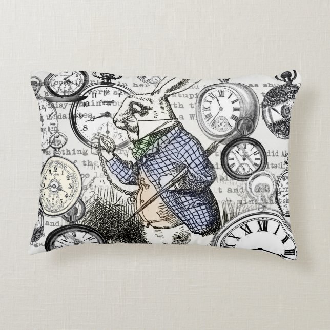 White Rabbit Alice in Wonderland Clocks Accent Pillow (Back)