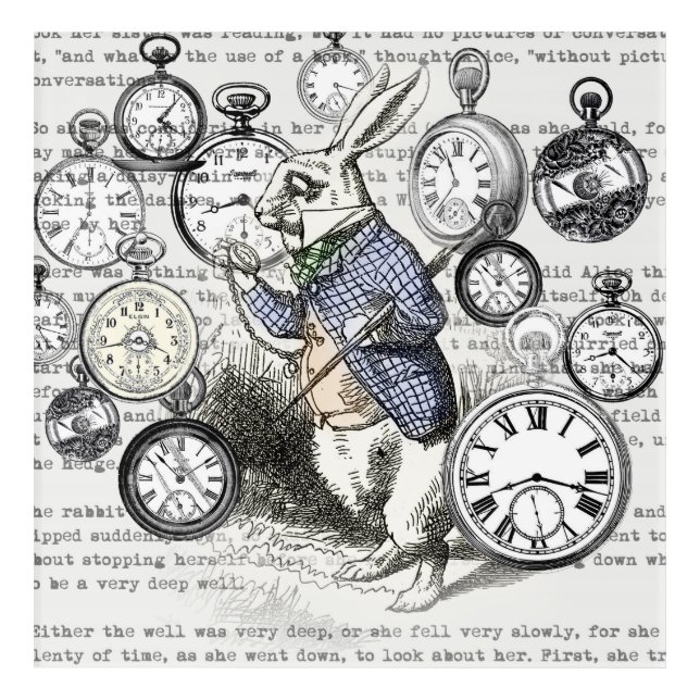 White Rabbit Alice in Wonderland Clocks Acrylic Print (Front)