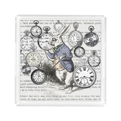 White Rabbit Alice in Wonderland Clocks Acrylic Tray