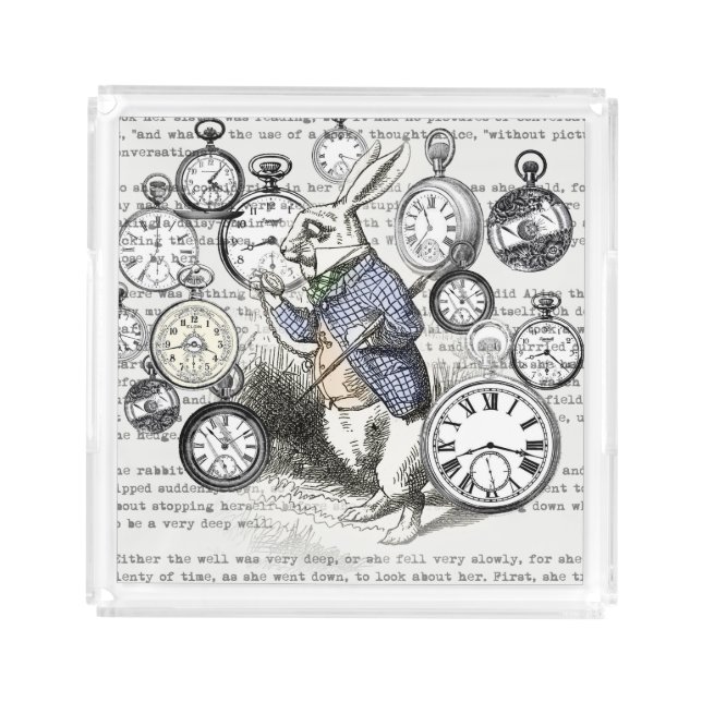 White Rabbit Alice in Wonderland Clocks Acrylic Tray (Front)