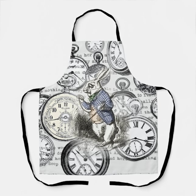White Rabbit Alice in Wonderland Clocks Apron (Front)