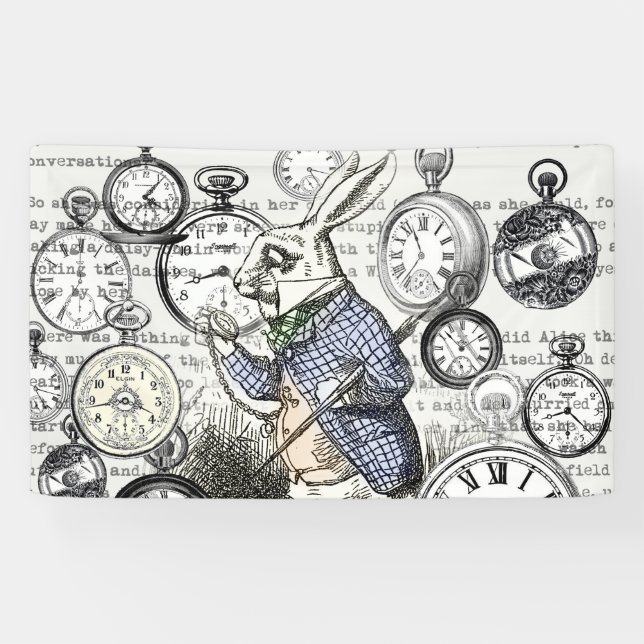 White Rabbit Alice in Wonderland Clocks Banner (Horizontal)