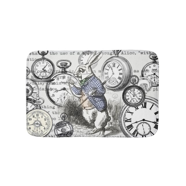 White Rabbit Alice in Wonderland Clocks Bathroom Mat (Front)