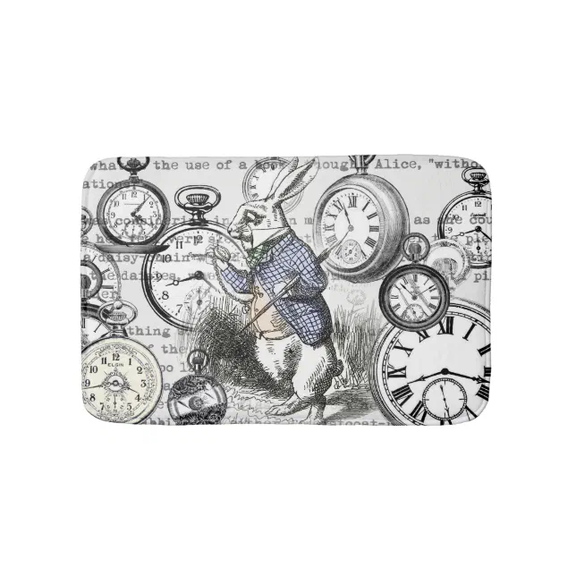 White Rabbit Alice in Wonderland Clocks Bathroom Mat Zazzle