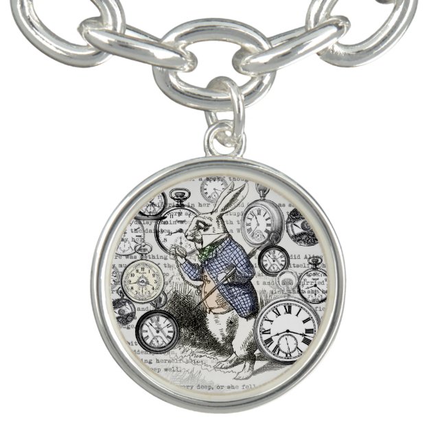 White Rabbit Alice in Wonderland Clocks Bracelet (Design)
