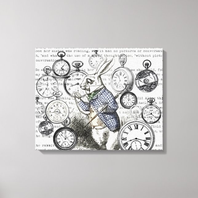 White Rabbit Alice in Wonderland Clocks Canvas Print (Front)
