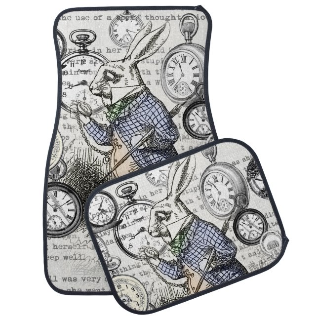 White Rabbit Alice in Wonderland Clocks Car Mat (Set)