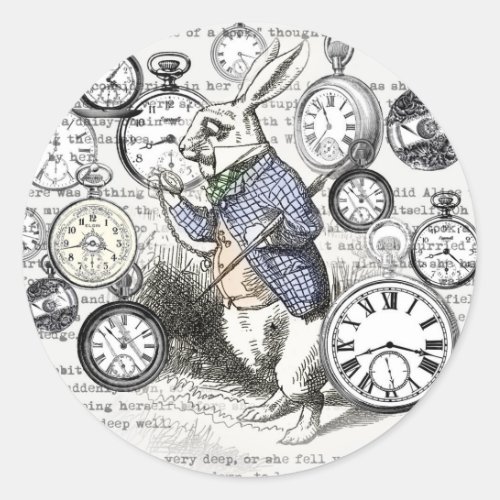 White Rabbit Alice in Wonderland Clocks Classic Round Sticker