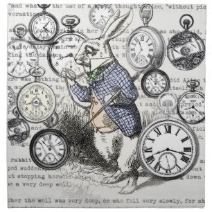 White Rabbit Alice in Wonderland Clocks Cloth Napkin