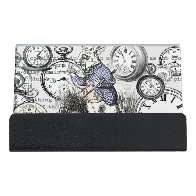 White Rabbit Alice in Wonderland Clocks Desk Business Card Holder (Front)