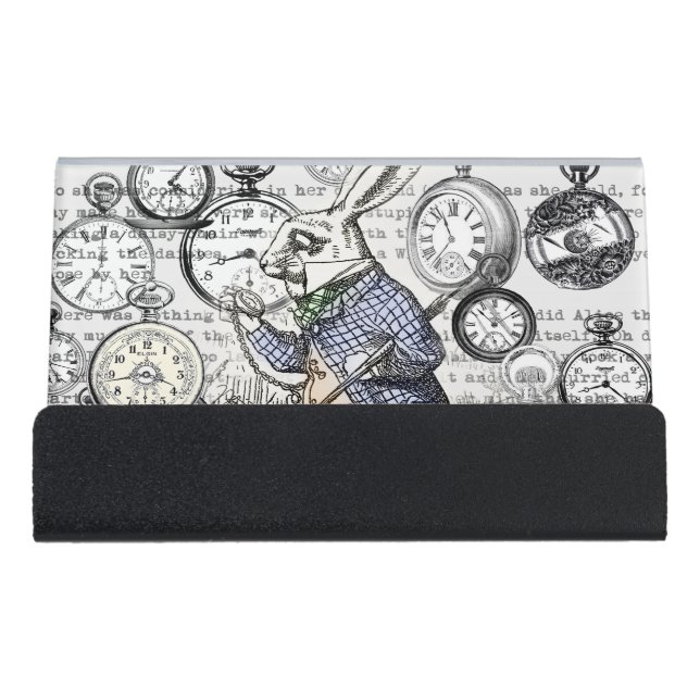 White Rabbit Alice in Wonderland Clocks Desk Business Card Holder (Front)