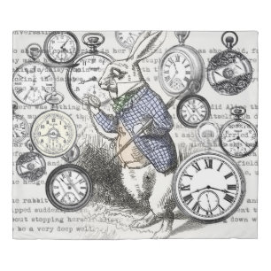 White Rabbit Alice in Wonderland Clocks Duvet Cover