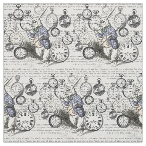 White Rabbit Alice in Wonderland Clocks Fabric
