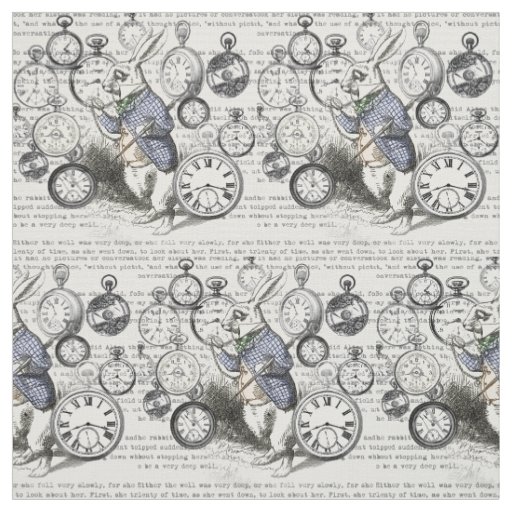 White Rabbit Alice in Wonderland Clocks Fabric
