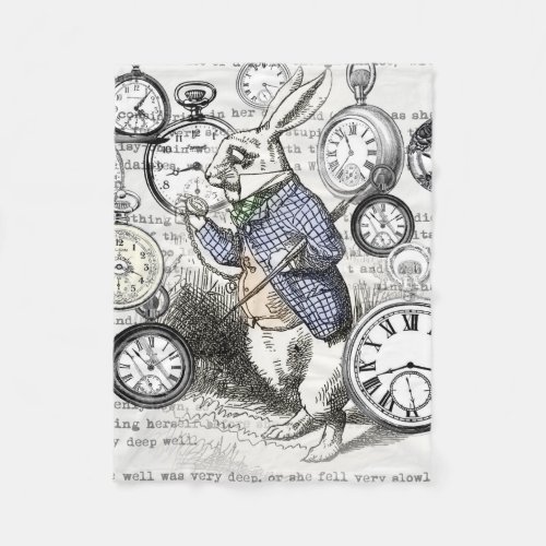 White Rabbit Alice in Wonderland Clocks Fleece Blanket