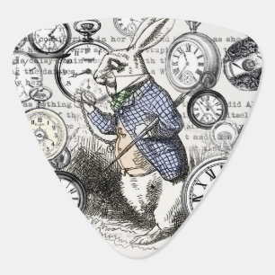 White Rabbit Alice in Wonderland Clocks Guitar Pick