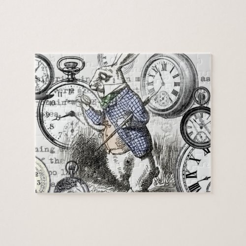 White Rabbit Alice in Wonderland Clocks Jigsaw Puzzle