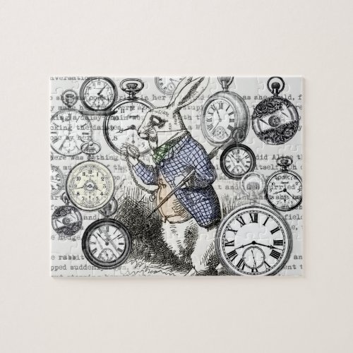 White Rabbit Alice in Wonderland Clocks Jigsaw Puzzle