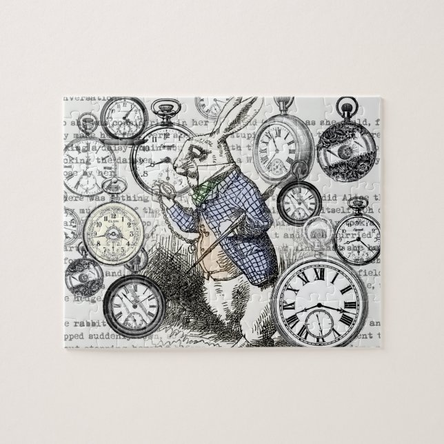 White Rabbit Alice in Wonderland Clocks Jigsaw Puzzle (Horizontal)
