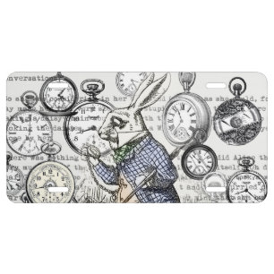 White Rabbit Alice in Wonderland Clocks License Plate
