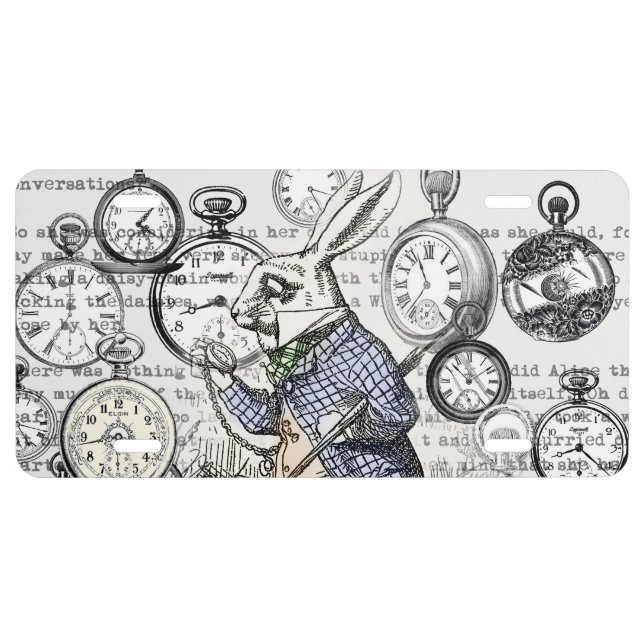 White Rabbit Alice in Wonderland Clocks License Plate (Front)