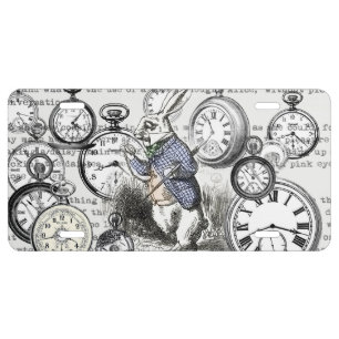 White Rabbit Alice in Wonderland Clocks License Plate