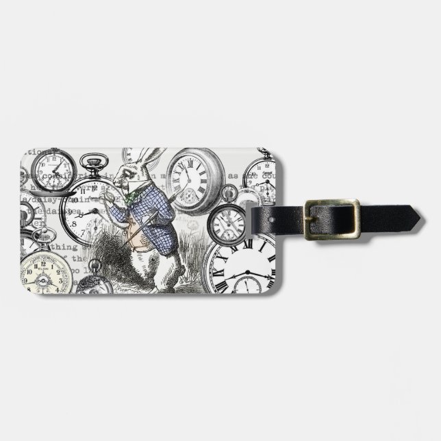 White Rabbit Alice in Wonderland Clocks Luggage Tag (Front Horizontal)