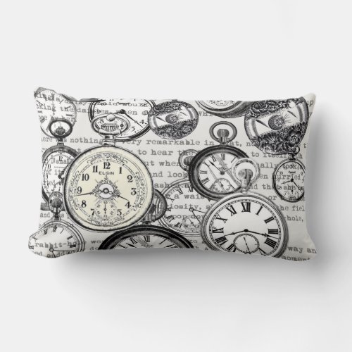 White Rabbit Alice in Wonderland Clocks Lumbar Pillow
