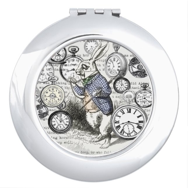 White Rabbit Alice in Wonderland Clocks Mirror For Makeup (Front)