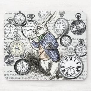 White Rabbit Alice in Wonderland Clocks Mouse Pad