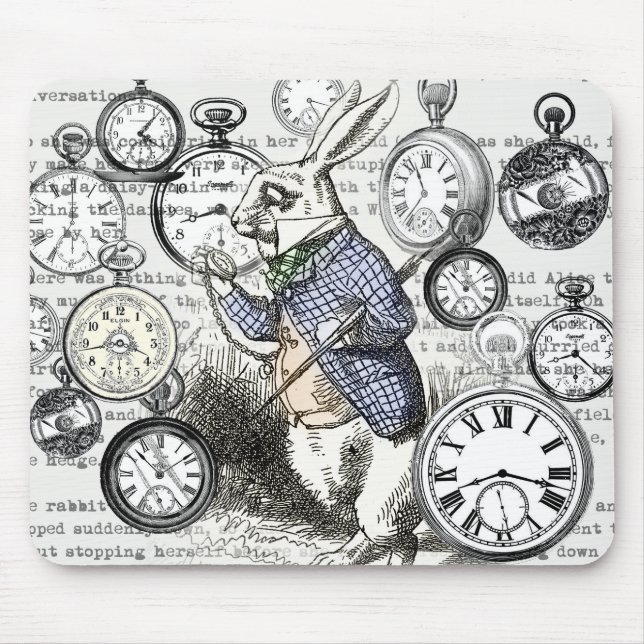 White Rabbit Alice in Wonderland Clocks Mouse Pad (Front)