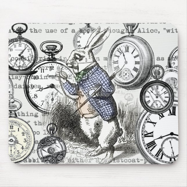White Rabbit Alice in Wonderland Clocks Mouse Pad (Front)