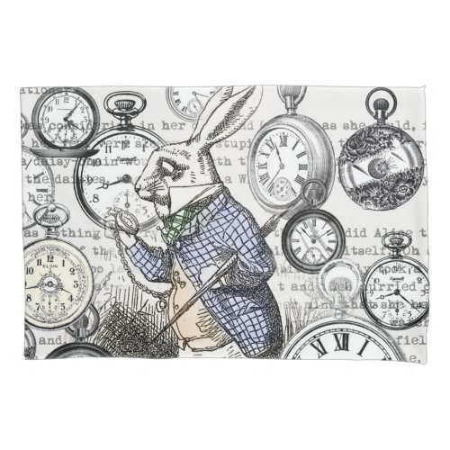 White Rabbit Alice in Wonderland Clocks Pillowcase