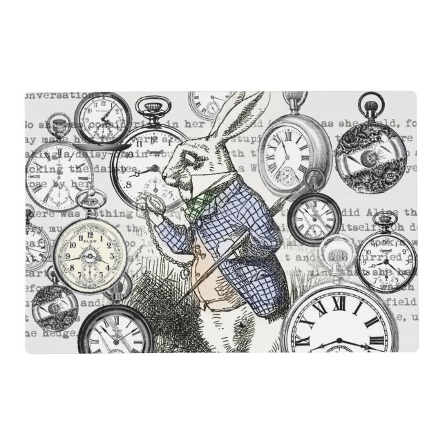 White Rabbit Alice in Wonderland Clocks Placemat (Front)