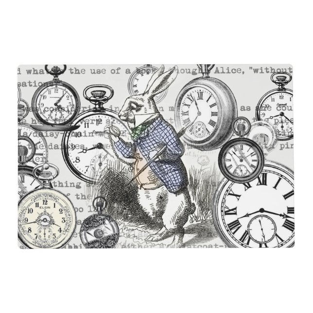 White Rabbit Alice in Wonderland Clocks Placemat (Front)