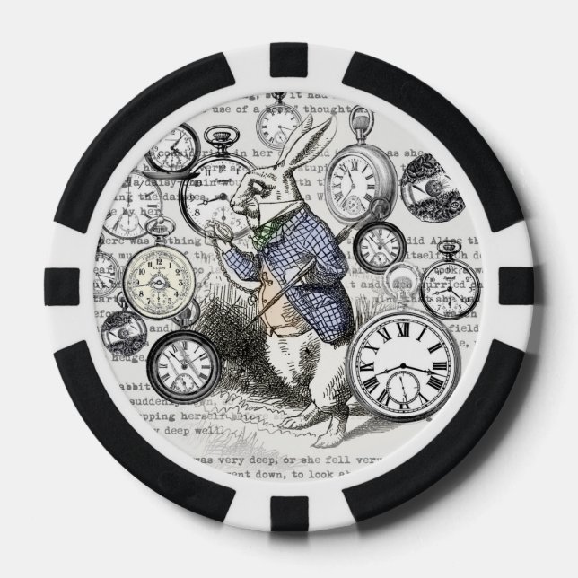 White Rabbit Alice in Wonderland Clocks Poker Chips (Front)