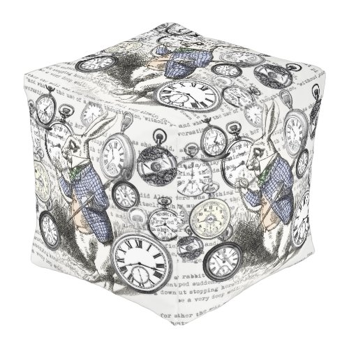 White Rabbit Alice in Wonderland Clocks Pouf