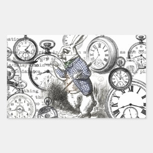 White Rabbit Alice in Wonderland Clocks Rectangular Sticker