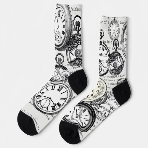 White Rabbit Alice in Wonderland Clocks Socks