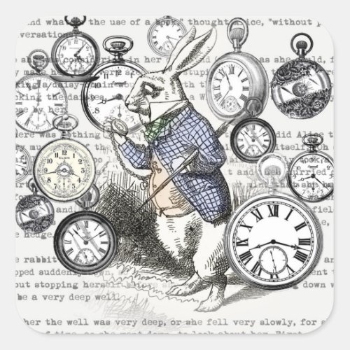 White Rabbit Alice in Wonderland Clocks Square Sticker