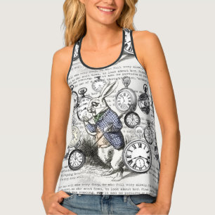 White Rabbit Alice in Wonderland Clocks Tank Top