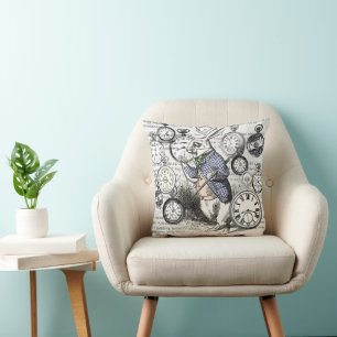 White Rabbit Alice in Wonderland Clocks Throw Pillow