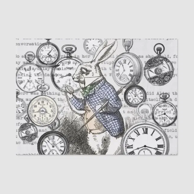 White Rabbit Alice in Wonderland Clocks Tissue Paper | Zazzle